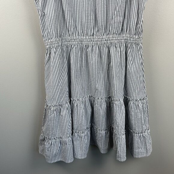 Vineyard Vines Women L Harbor Flutter Seersucker Tunic Dress Gray Striped Cinch - Picture 10 of 10